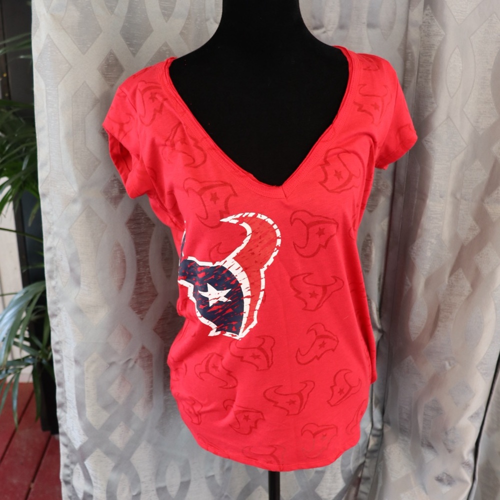 Women's Red Houston‎ Texans  V-Neck Top Tee Size Lrg Used Excellent Condition